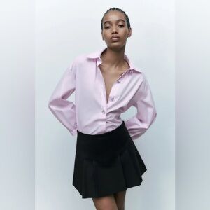 ZARA 100% cotton top shirt 1/2 button up chunky jewel buttons light pink size